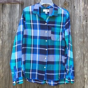 Classic Blue Plaid Sheer Cotton button down